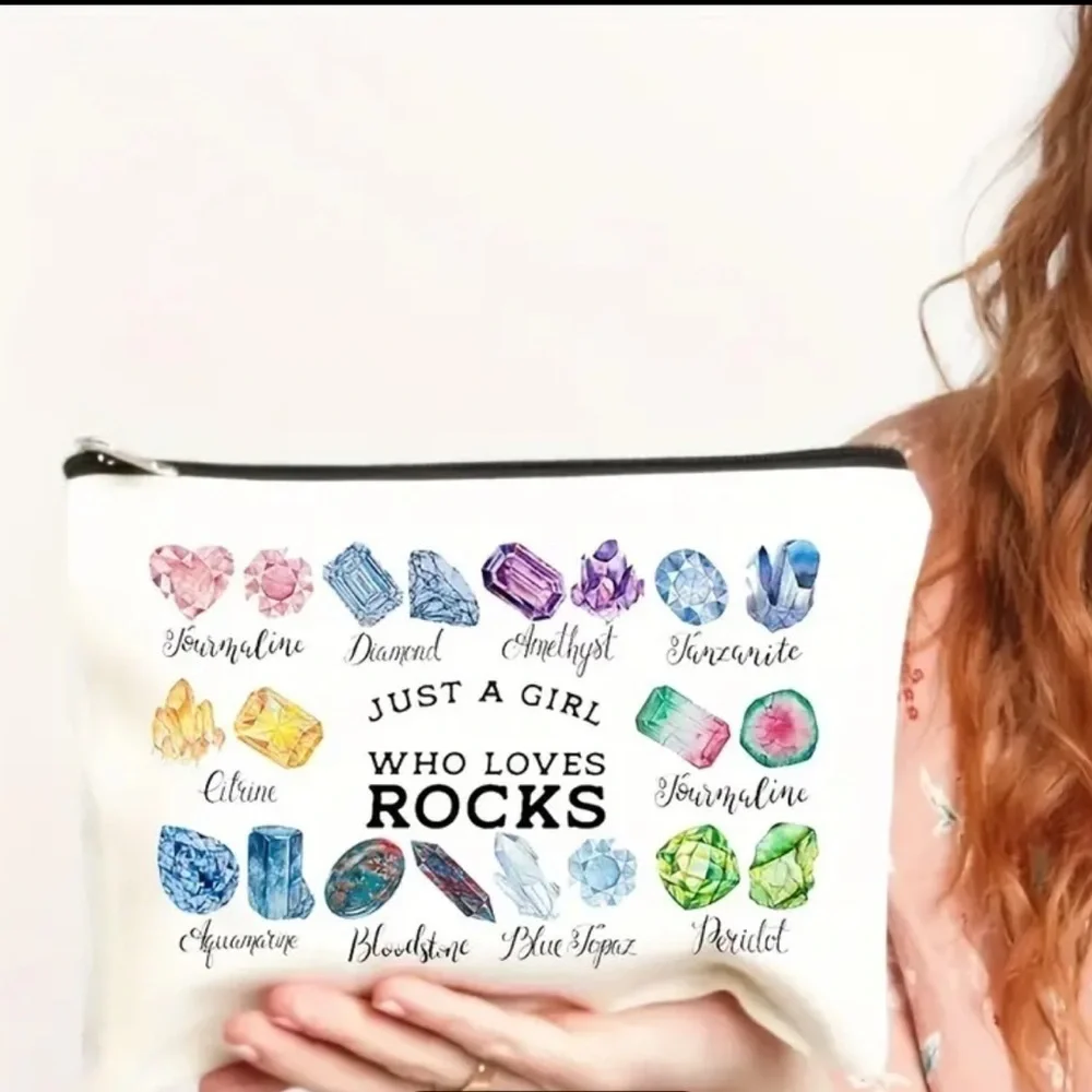 Crystal Print Girl Who Loves Rocks Makeup Bag